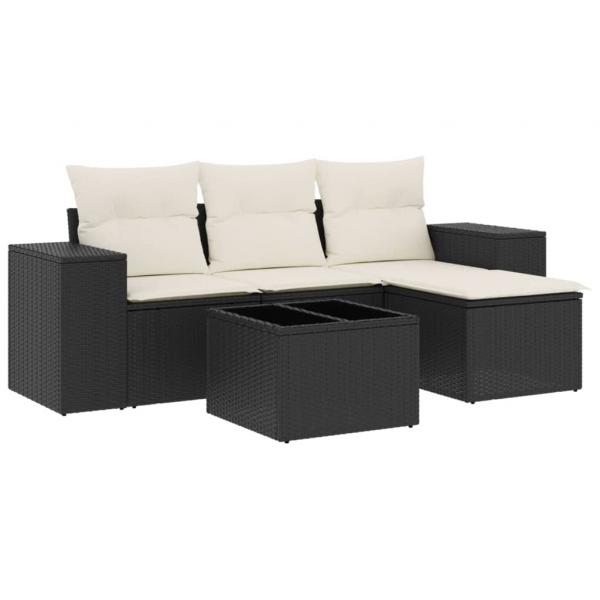 5-tlg. Garten-Sofagarnitur mit Kissen Schwarz Poly Rattan