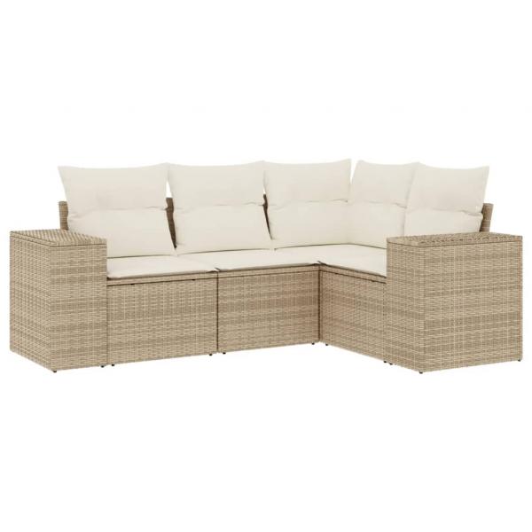 ARDEBO.de - 4-tlg. Garten-Sofagarnitur mit Kissen Beige Poly Rattan