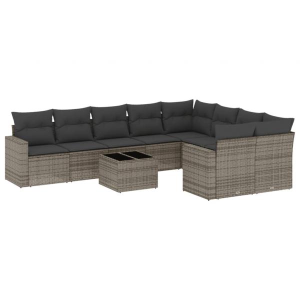 ARDEBO.de - 10-tlg. Garten-Sofagarnitur mit Kissen Grau Poly Rattan