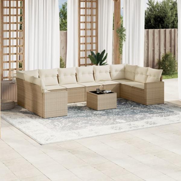 ARDEBO.de - 11-tlg. Garten-Sofagarnitur mit Kissen Beige Poly Rattan