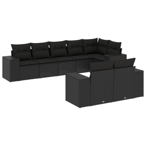 8-tlg. Garten-Sofagarnitur mit Kissen Schwarz Poly Rattan