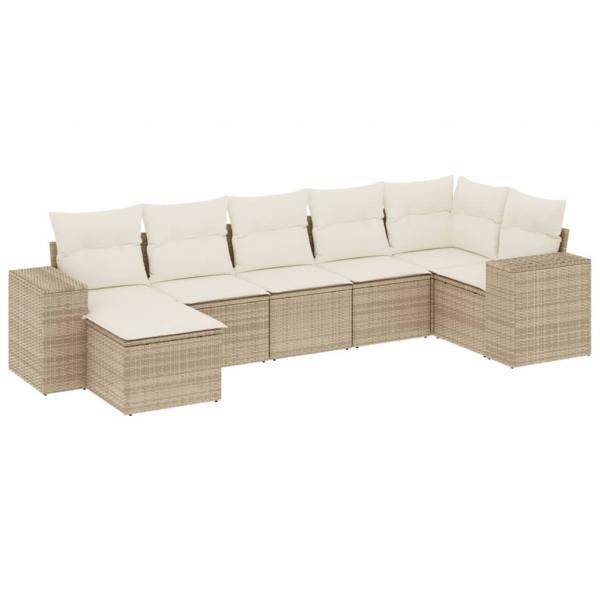 ARDEBO.de - 7-tlg. Garten-Sofagarnitur mit Kissen Beige Poly Rattan