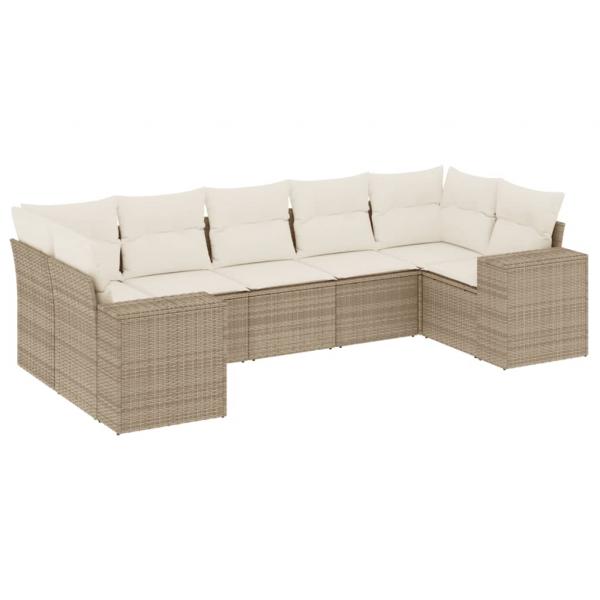 ARDEBO.de - 7-tlg. Garten-Sofagarnitur mit Kissen Beige Poly Rattan