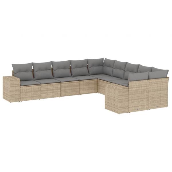 ARDEBO.de - 10-tlg. Garten-Sofagarnitur mit Kissen Beige Poly Rattan