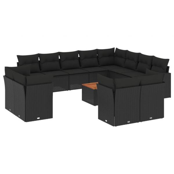 ARDEBO.de - 13-tlg. Garten-Sofagarnitur mit Kissen Schwarz Poly Rattan