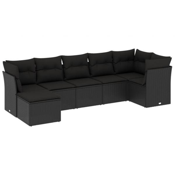 ARDEBO.de - 7-tlg. Garten-Sofagarnitur mit Kissen Schwarz Poly Rattan