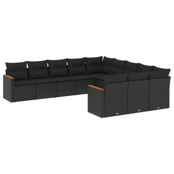 ARDEBO.de - 11-tlg. Garten-Sofagarnitur mit Kissen Schwarz Poly Rattan