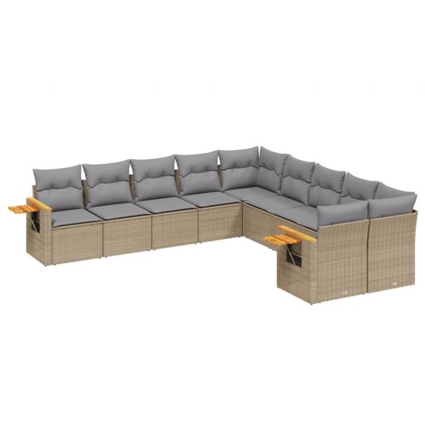 ARDEBO.de - 10-tlg. Garten-Sofagarnitur mit Kissen Beige Poly Rattan