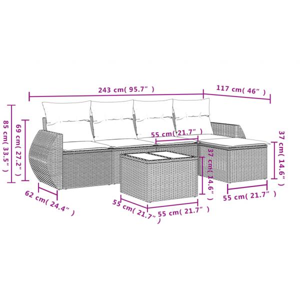 6-tlg. Garten-Sofagarnitur mit Kissen Schwarz Poly Rattan