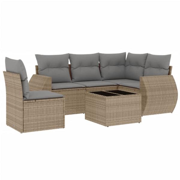 ARDEBO.de - 6-tlg. Garten-Sofagarnitur mit Kissen Beige Poly Rattan