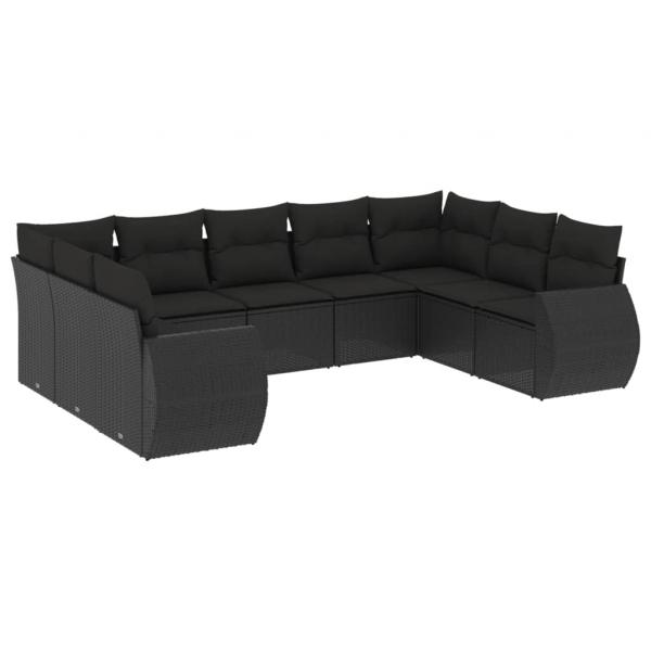 ARDEBO.de - 9-tlg. Garten-Sofagarnitur mit Kissen Schwarz Poly Rattan