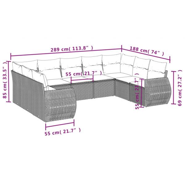 9-tlg. Garten-Sofagarnitur mit Kissen Schwarz Poly Rattan