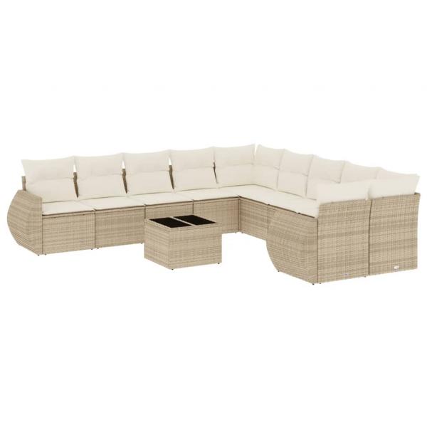 ARDEBO.de - 11-tlg. Garten-Sofagarnitur mit Kissen Beige Poly Rattan