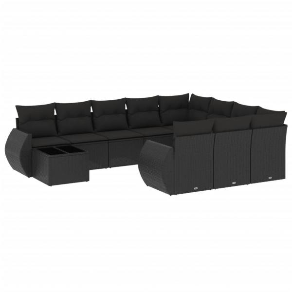 ARDEBO.de - 11-tlg. Garten-Sofagarnitur mit Kissen Schwarz Poly Rattan