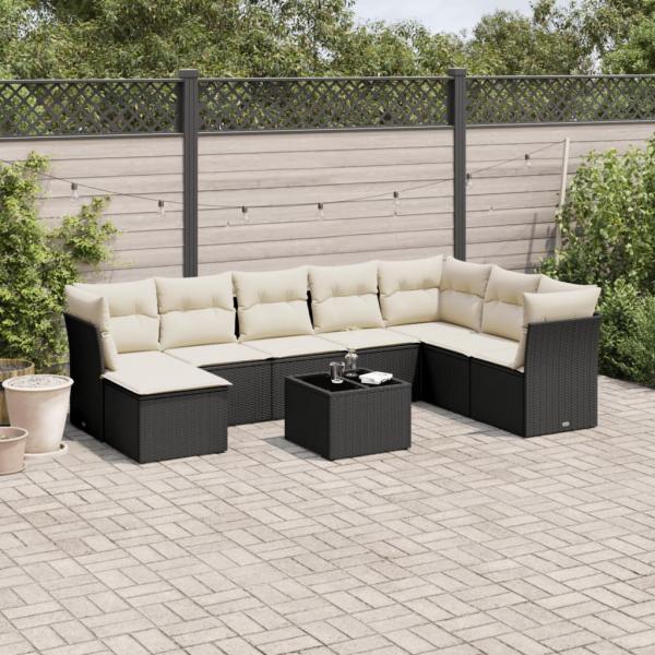 ARDEBO.de - 9-tlg. Garten-Sofagarnitur mit Kissen Schwarz Poly Rattan