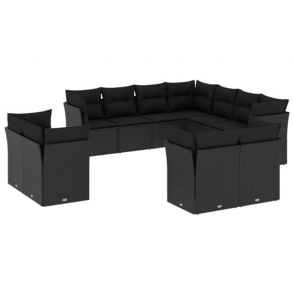 ARDEBO.de - 11-tlg. Garten-Sofagarnitur mit Kissen Schwarz Poly Rattan