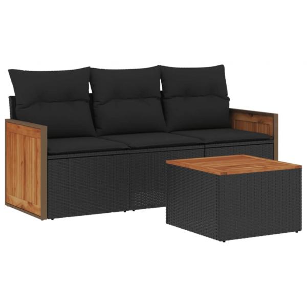 ARDEBO.de - 4-tlg. Garten-Sofagarnitur mit Kissen Schwarz Poly Rattan