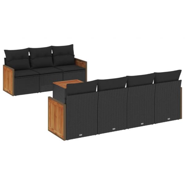 8-tlg. Garten-Sofagarnitur mit Kissen Schwarz Poly Rattan