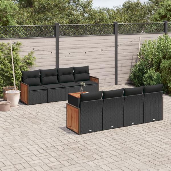 ARDEBO.de - 9-tlg. Garten-Sofagarnitur mit Kissen Schwarz Poly Rattan