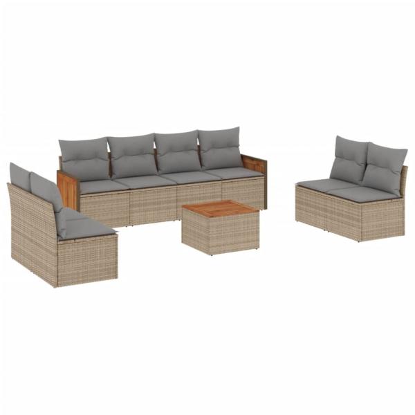 ARDEBO.de - 9-tlg. Garten-Sofagarnitur mit Kissen Beige Poly Rattan