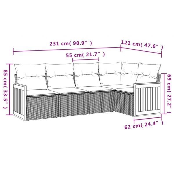 5-tlg. Garten-Sofagarnitur mit Kissen Grau Poly Rattan