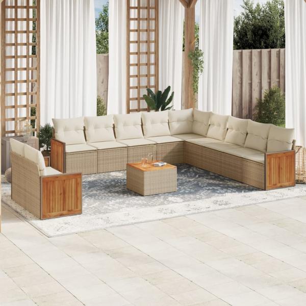 ARDEBO.de - 12-tlg. Garten-Sofagarnitur mit Kissen Beige Poly Rattan