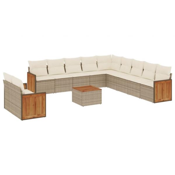 12-tlg. Garten-Sofagarnitur mit Kissen Beige Poly Rattan