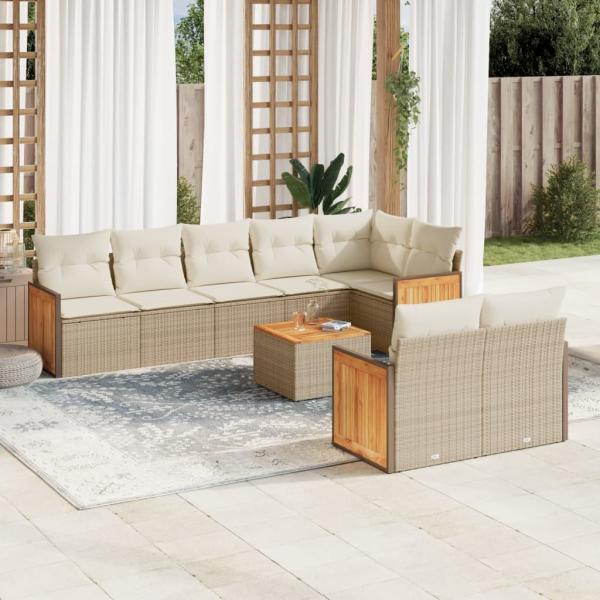 ARDEBO.de - 9-tlg. Garten-Sofagarnitur mit Kissen Beige Poly Rattan