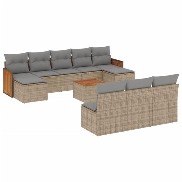 ARDEBO.de - 11-tlg. Garten-Sofagarnitur mit Kissen Beige Poly Rattan