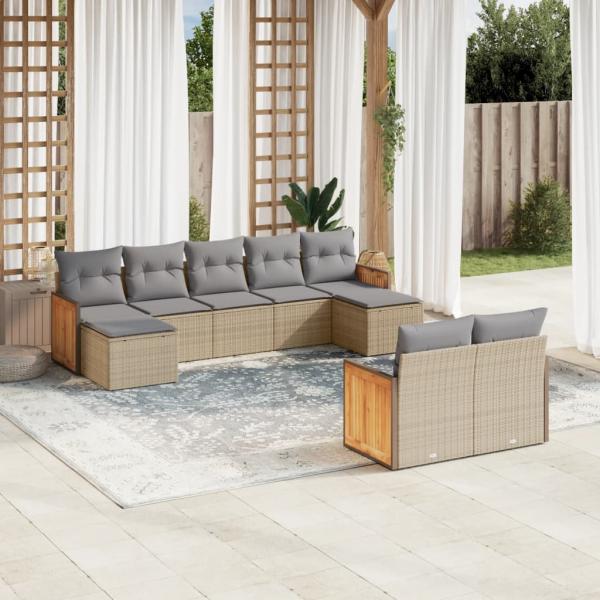 ARDEBO.de - 9-tlg. Garten-Sofagarnitur mit Kissen Beige Poly Rattan