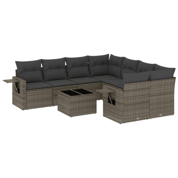 ARDEBO.de - 9-tlg. Garten-Sofagarnitur mit Kissen Grau Poly Rattan