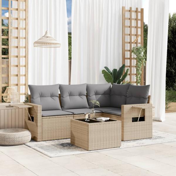 ARDEBO.de - 5-tlg. Garten-Sofagarnitur mit Kissen Beige Poly Rattan