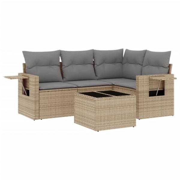 5-tlg. Garten-Sofagarnitur mit Kissen Beige Poly Rattan