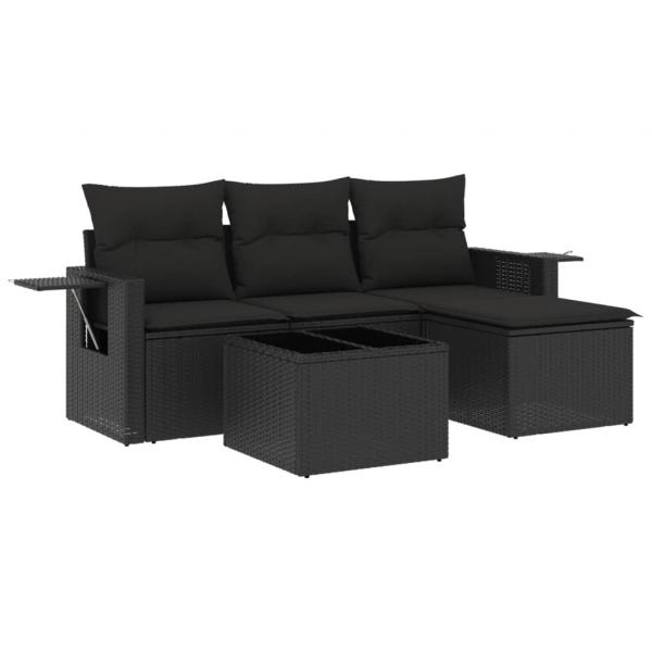 ARDEBO.de - 4-tlg. Garten-Sofagarnitur mit Kissen Schwarz Poly Rattan