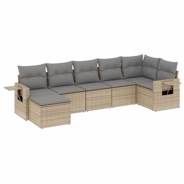 ARDEBO.de - 7-tlg. Garten-Sofagarnitur mit Kissen Beige Poly Rattan