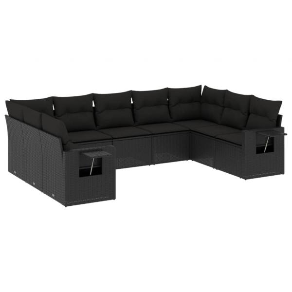 ARDEBO.de - 9-tlg. Garten-Sofagarnitur mit Kissen Schwarz Poly Rattan