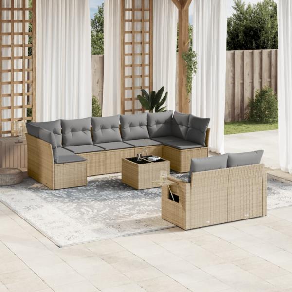 ARDEBO.de - 10-tlg. Garten-Sofagarnitur mit Kissen Beige Poly Rattan