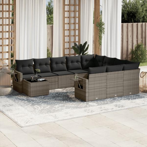 ARDEBO.de - 11-tlg. Garten-Sofagarnitur mit Kissen Grau Poly Rattan