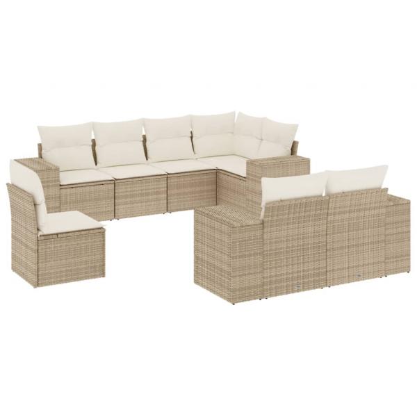 8-tlg. Garten-Sofagarnitur mit Kissen Beige Poly Rattan