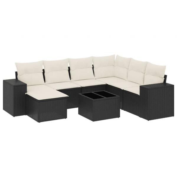 8-tlg. Garten-Sofagarnitur mit Kissen Schwarz Poly Rattan