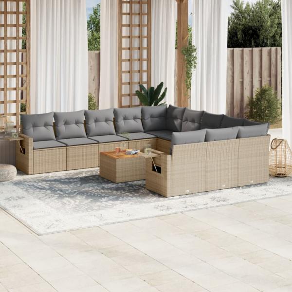 ARDEBO.de - 12-tlg. Garten-Sofagarnitur mit Kissen Beige Poly Rattan