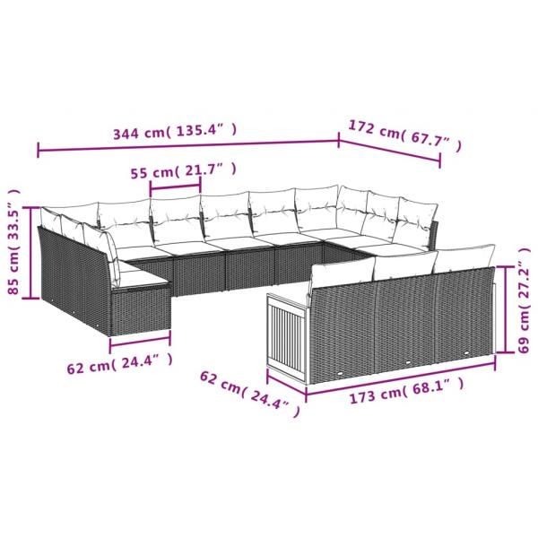 13-tlg. Garten-Sofagarnitur mit Kissen Beige Poly Rattan