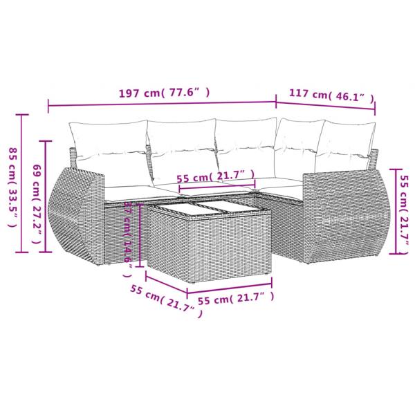 5-tlg. Garten-Sofagarnitur mit Kissen Beige Poly Rattan