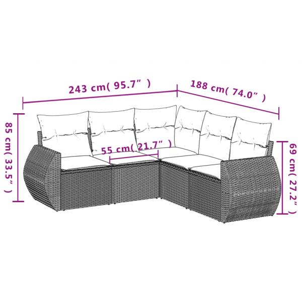 5-tlg. Garten-Sofagarnitur mit Kissen Schwarz Poly Rattan