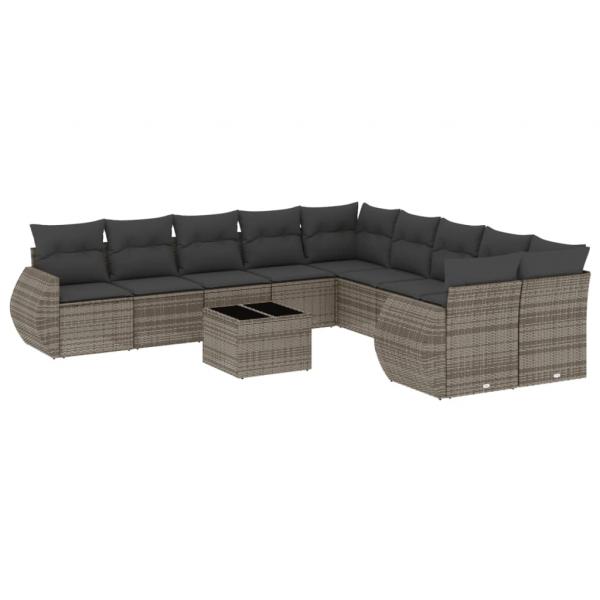 ARDEBO.de - 11-tlg. Garten-Sofagarnitur mit Kissen Grau Poly Rattan