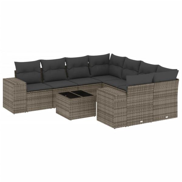 ARDEBO.de - 9-tlg. Garten-Sofagarnitur mit Kissen Grau Poly Rattan