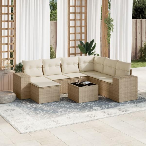 ARDEBO.de - 8-tlg. Garten-Sofagarnitur mit Kissen Beige Poly Rattan