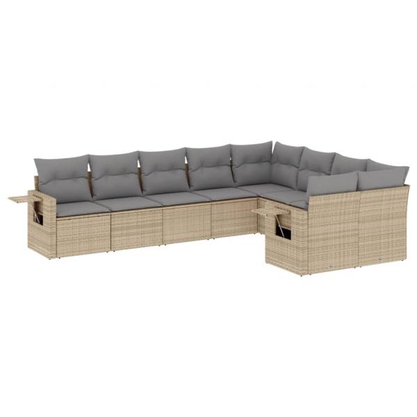 ARDEBO.de - 9-tlg. Garten-Sofagarnitur mit Kissen Beige Poly Rattan