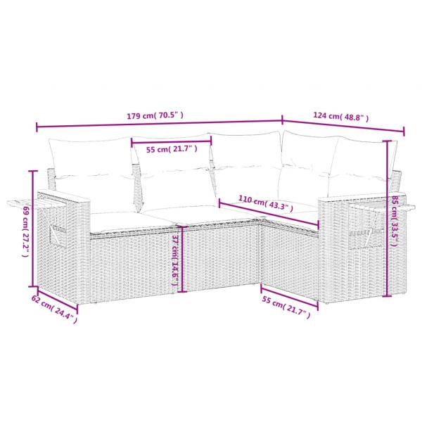 4-tlg. Garten-Sofagarnitur mit Kissen Schwarz Poly Rattan