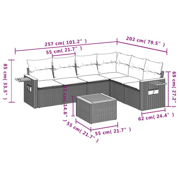 7-tlg. Garten-Sofagarnitur mit Kissen Grau Poly Rattan